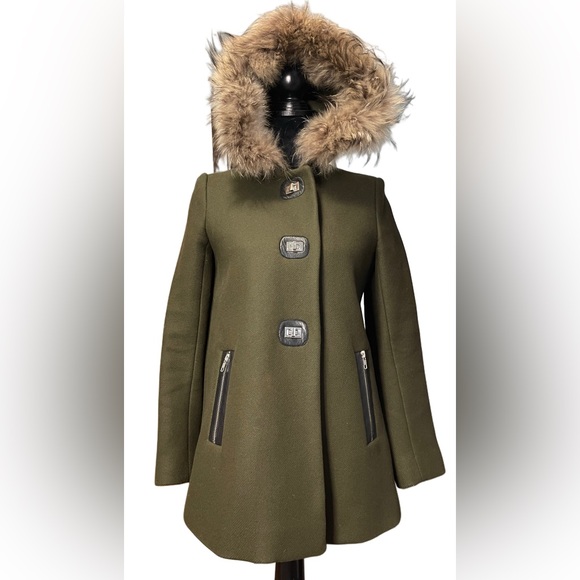 Sandro Wool Coat with Fur-Trimmed Hood - Size EU 36 - Picture 7 of 16